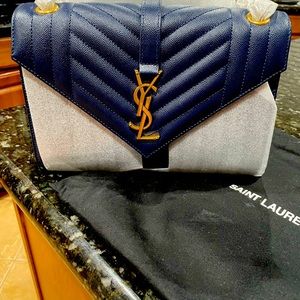 Yves Saint Laurent Blue and Silver Shoulder Bag